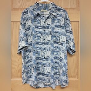 Vintage Summa 100% Silk Mens Button Up Shirt With Fish Print / Design Size Large